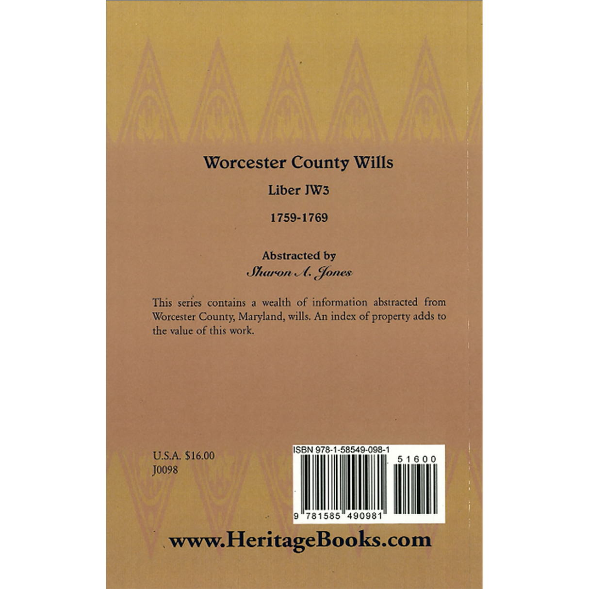 Worcester County [Maryland] Wills, Liber JW3, 1759-1769 back cover