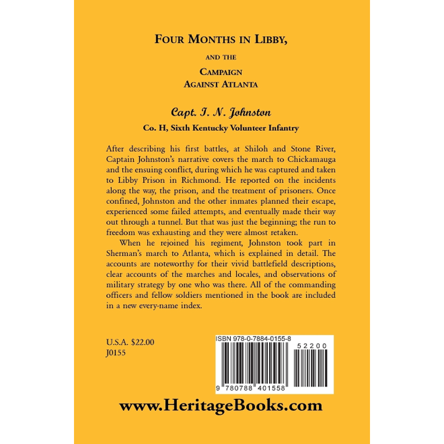 back cover of Four Months in Libby, and the Campaign Against Atlanta