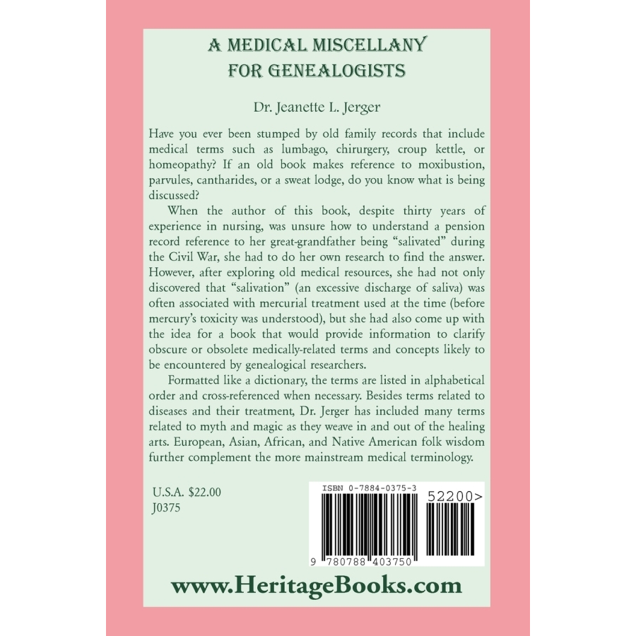 back cover of A Medical Miscellany for Genealogists