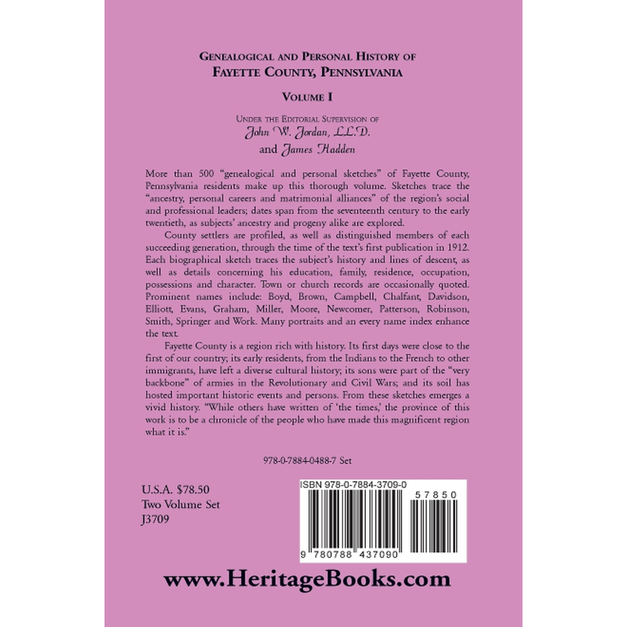 back cover of Genealogical and Personal History of Fayette County, Pennsylvania Volume 1