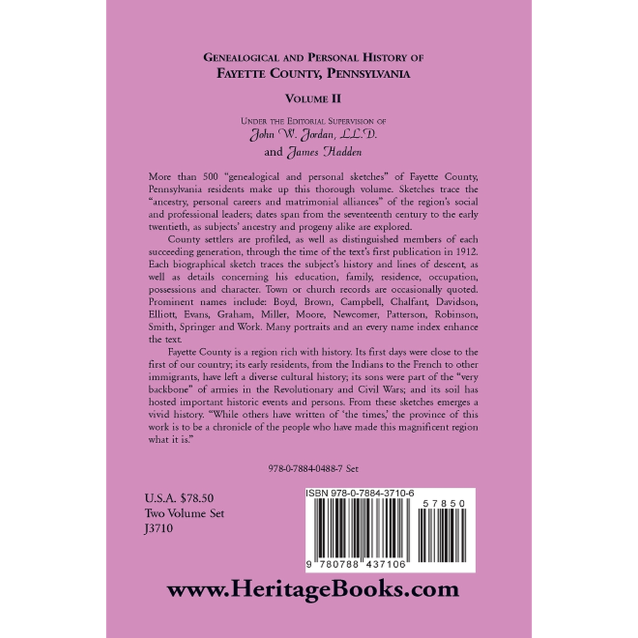 back cover of Genealogical and Personal History of Fayette County, Pennsylvania, Volume 2