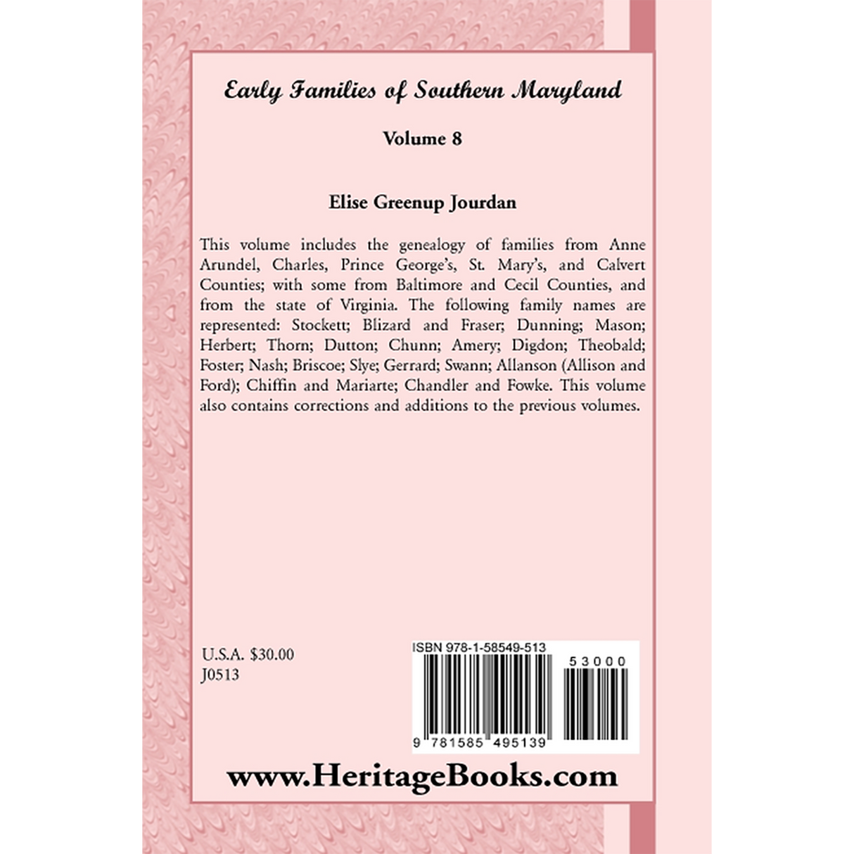 Early Families of Southern Maryland: Volume 8 back cover