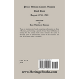 Prince William County, Virginia Bond Book, August 1753-1782 back cover
