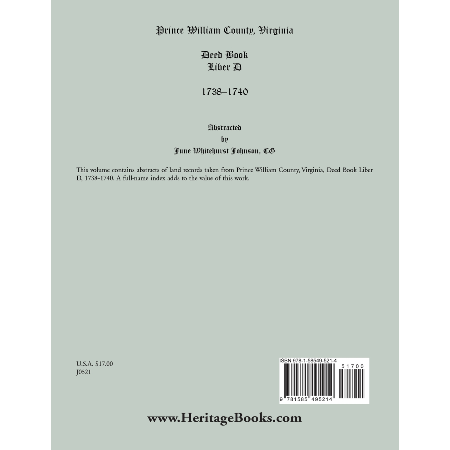 Prince William County, Virginia Deed Book, Liber D, 1738-1740 back cover