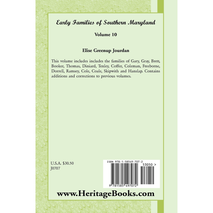 Early Families of Southern Maryland: Volume 10 back cover