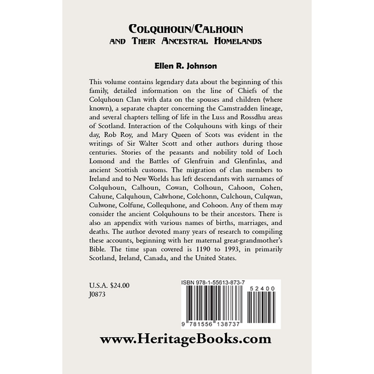 Colquhoun/Calhoun and Their Ancestral Homelands back cover