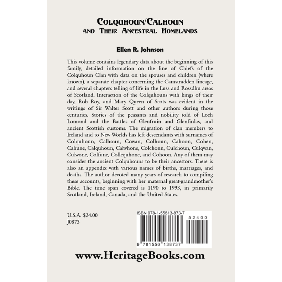 back cover of Colquhoun/Calhoun and Their Ancestral Homelands