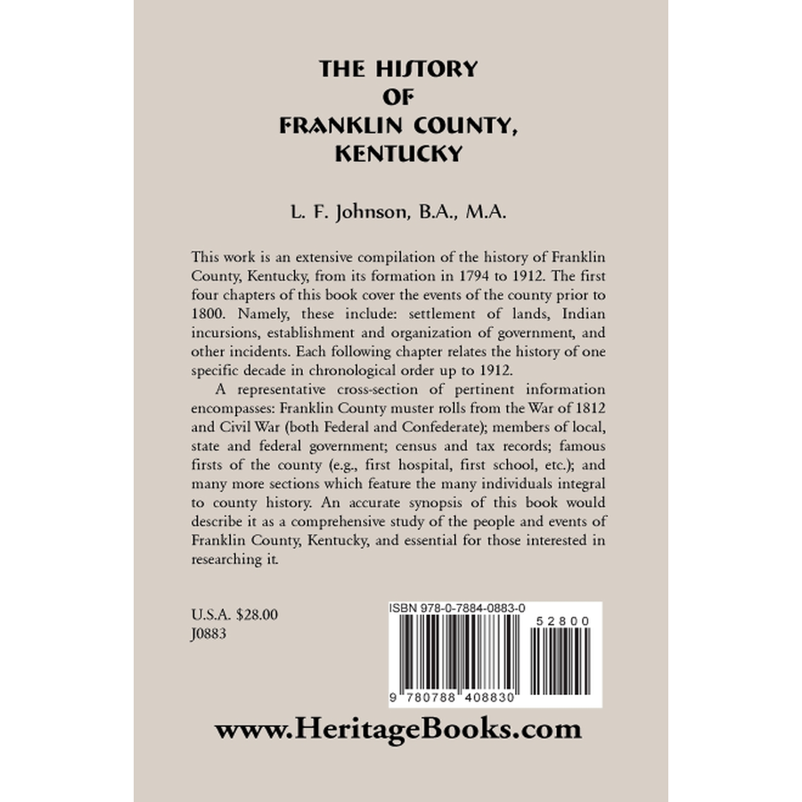 back cover of History of Franklin County, Kentucky