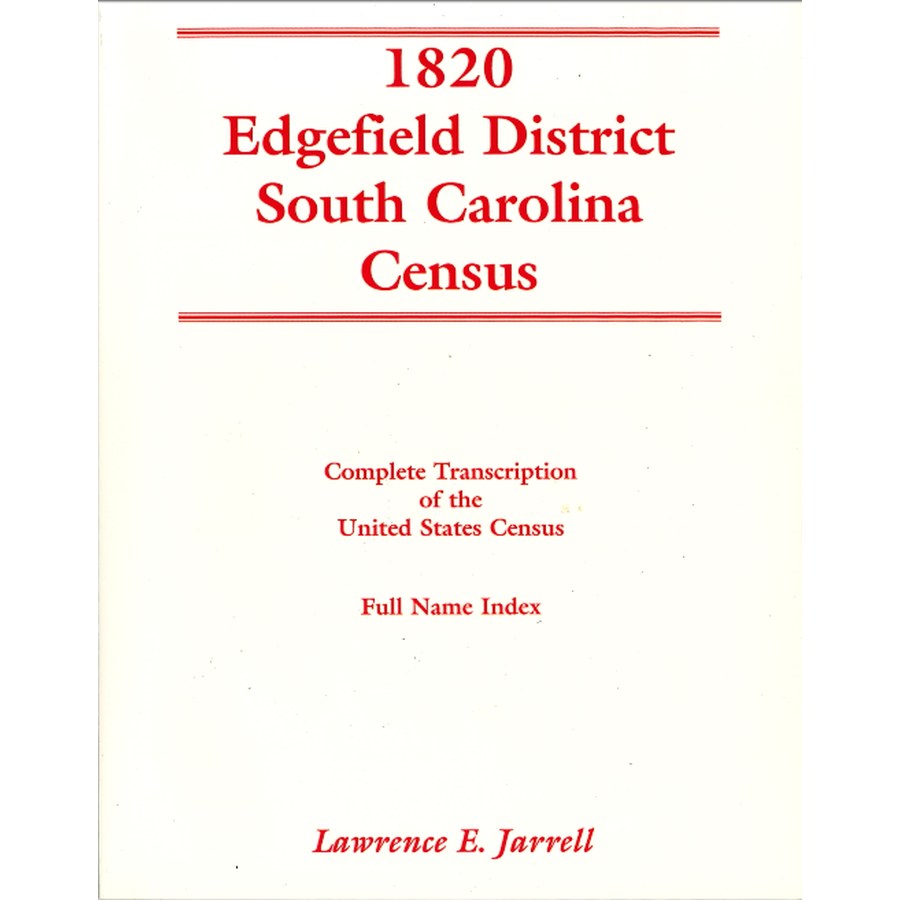 1820 Edgefield District, South Carolina Census