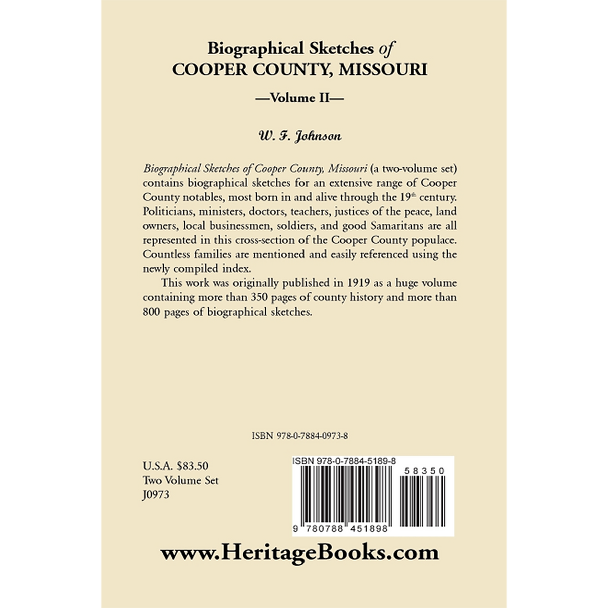 Biographical Sketches of Cooper County, Missouri, Volume 2 back cover