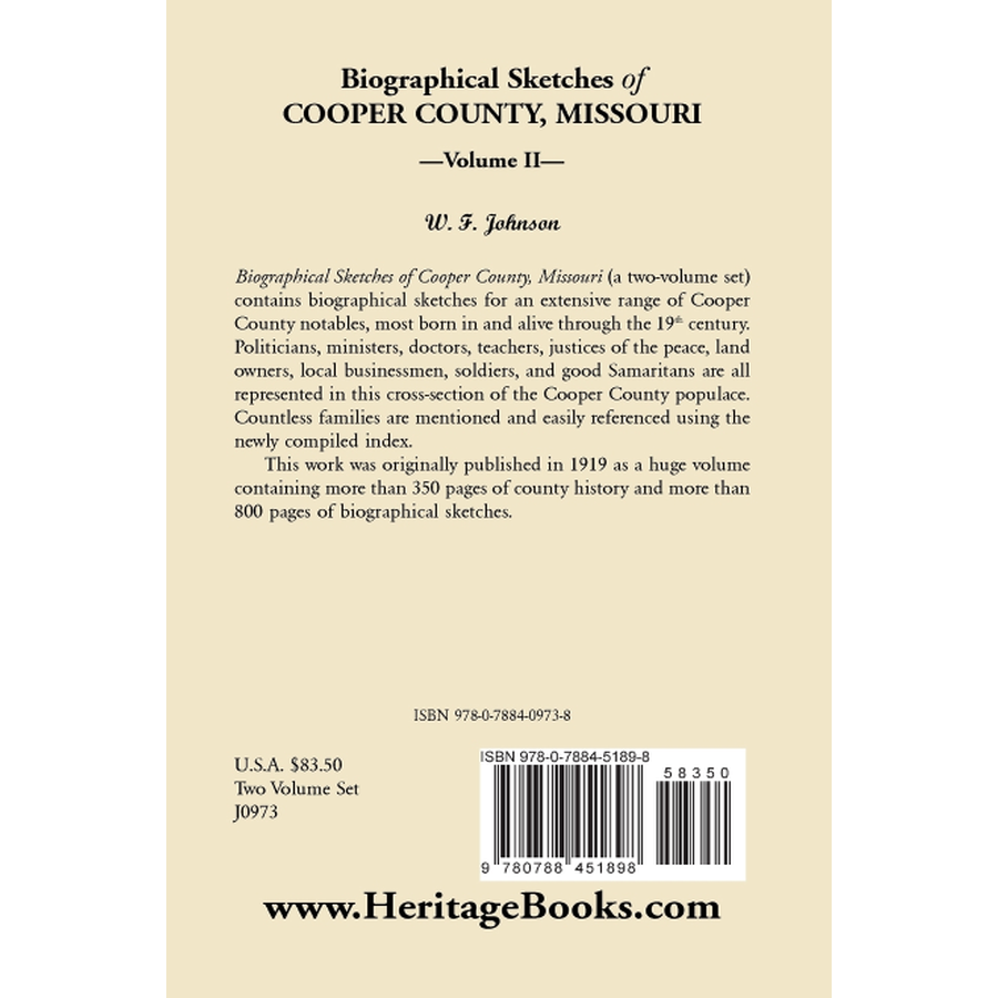 Biographical Sketches of Cooper County, Missouri, Volume 2 back cover