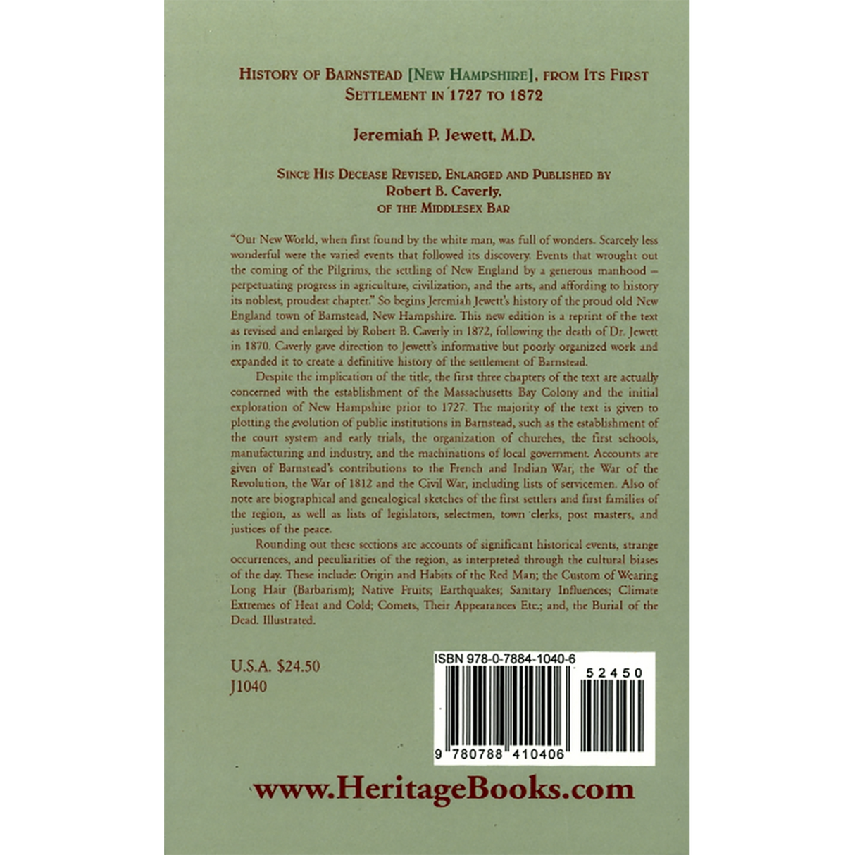 History of Barnstead [New Hampshire], from its First Settlement in 1727 to 1872 back cover