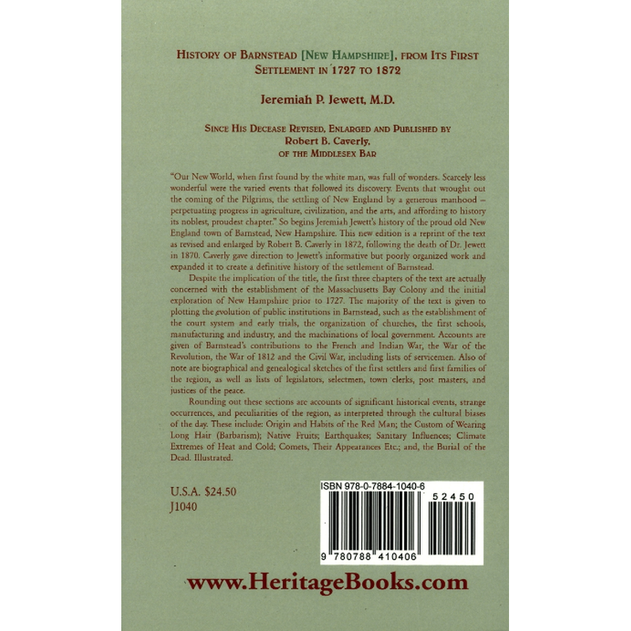 History of Barnstead [New Hampshire], from its First Settlement in 1727 to 1872 back cover
