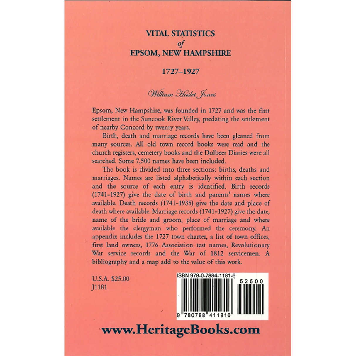 Vital Statistics of Epsom, New Hampshire, 1727-1927 back cover