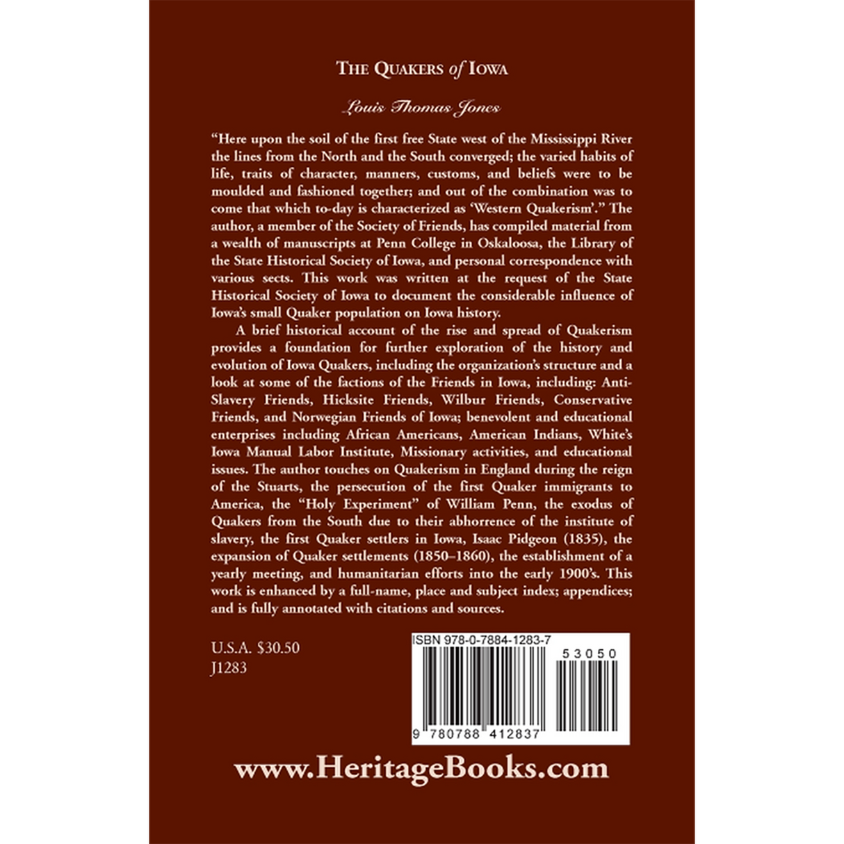 The Quakers of Iowa back cover