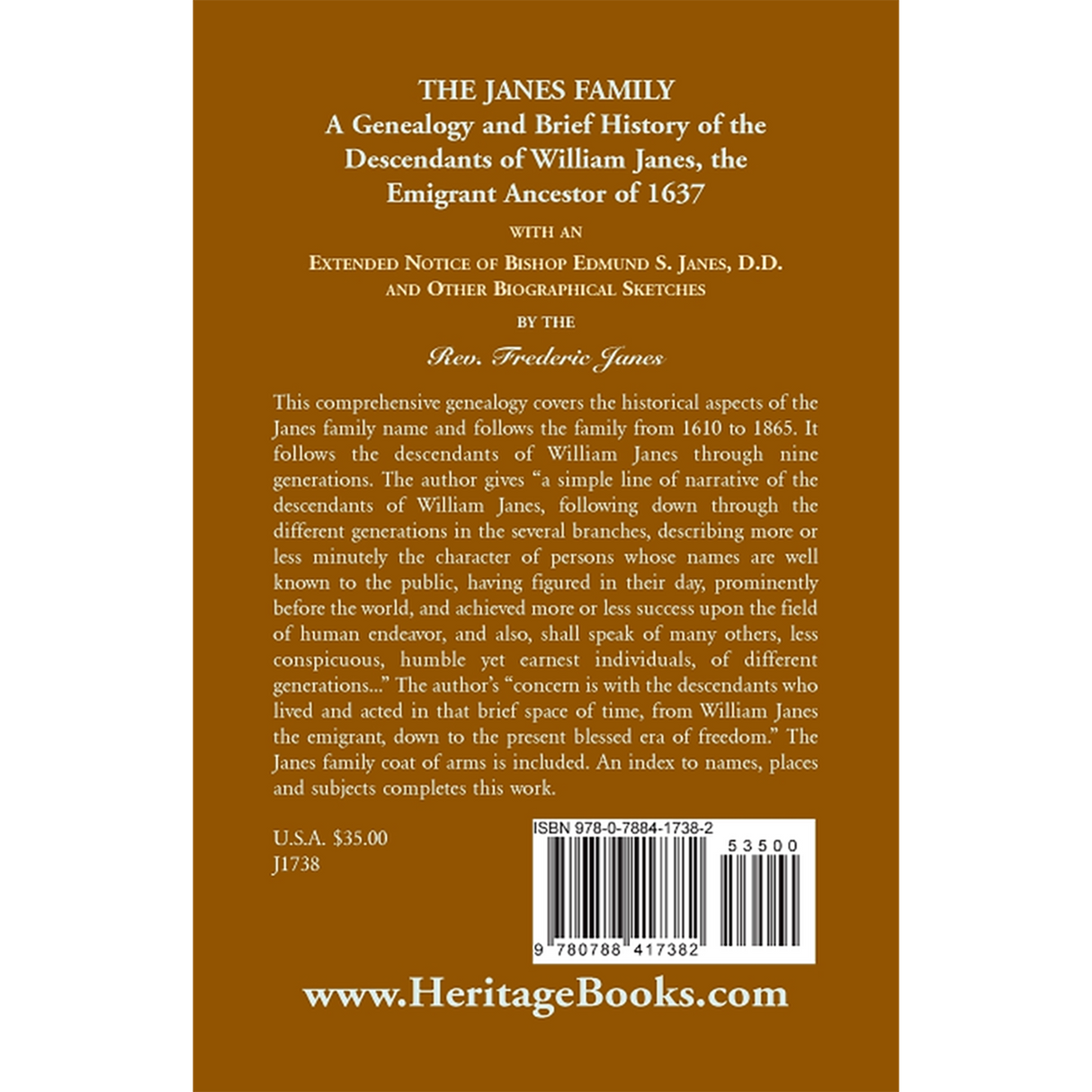 The Janes Family: A Genealogy and Brief History back cover