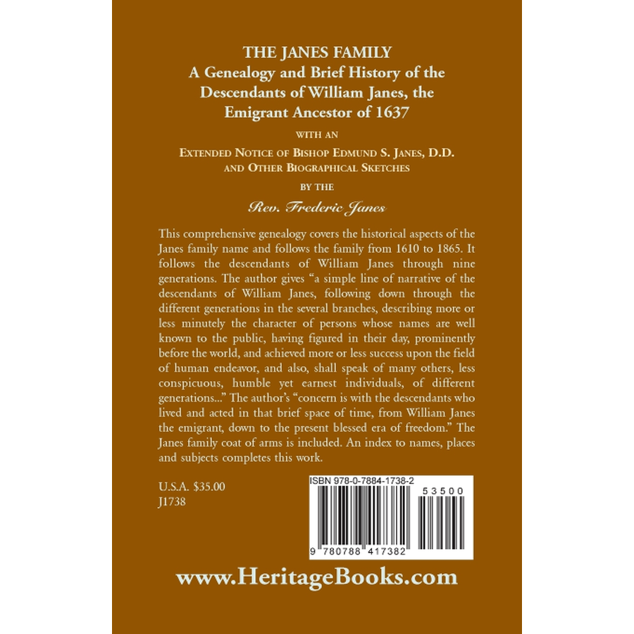 back cover of The Janes Family: A Genealogy and Brief History