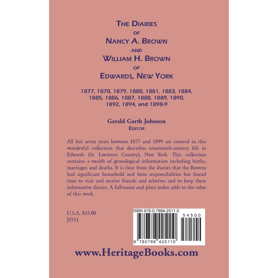 The Diaries of Nancy A. Brown and William H. Brown of Edwards, New York back cover