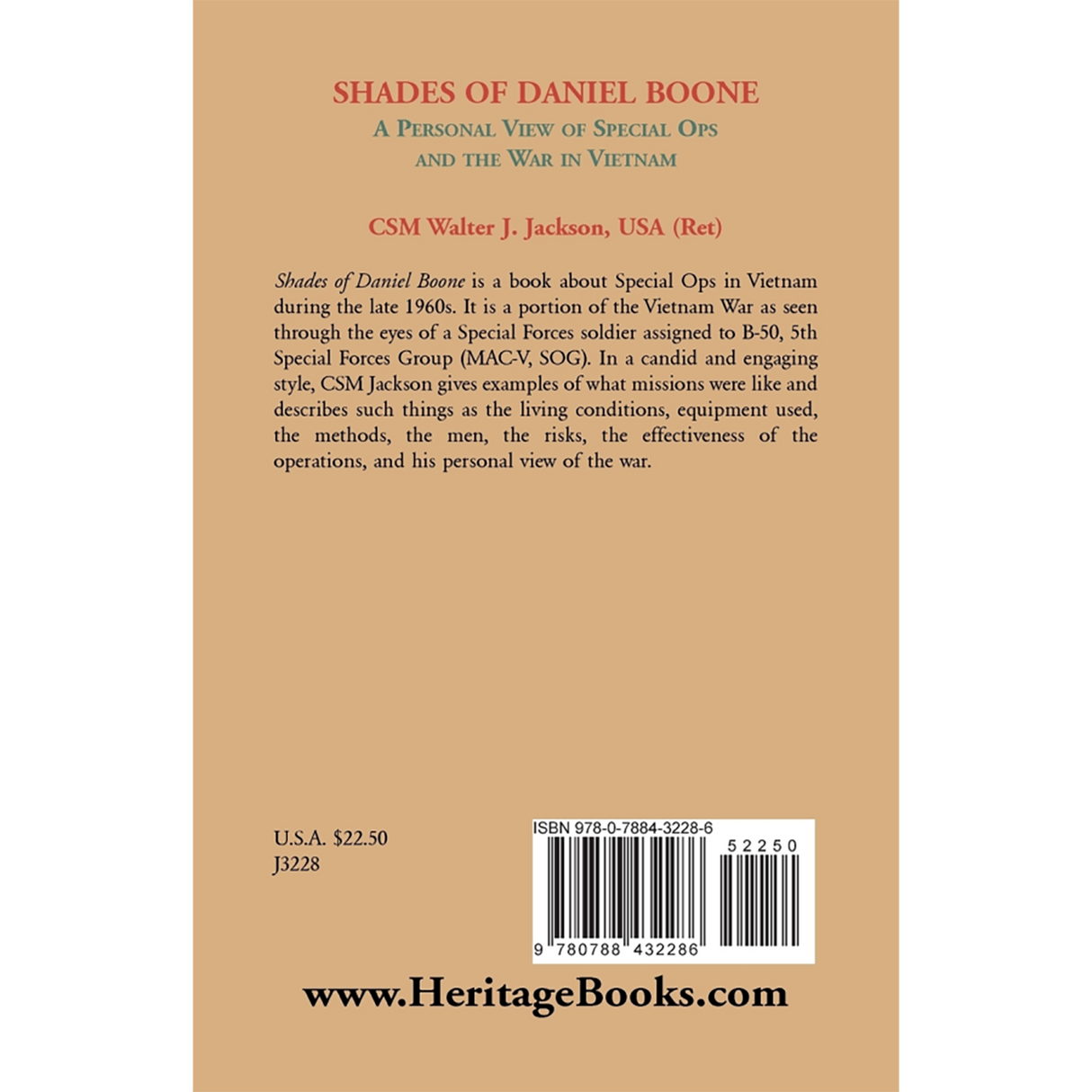 Shades of Daniel Boone, A Personal View of Special Ops and the War in Vietnam back cover