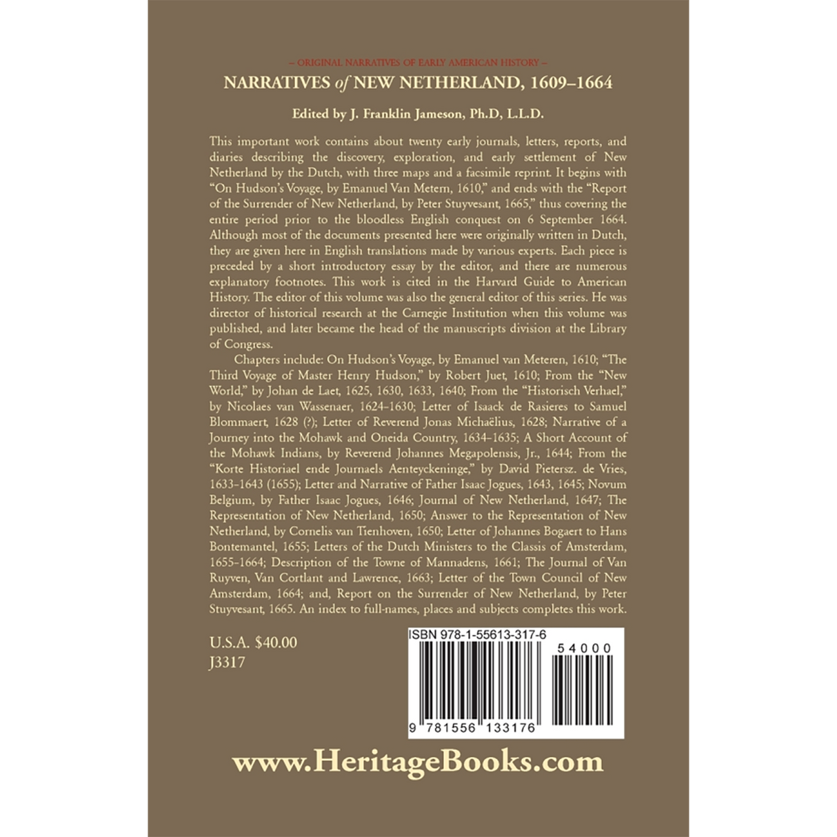 Narratives of New Netherland, 1609-1664 back cover