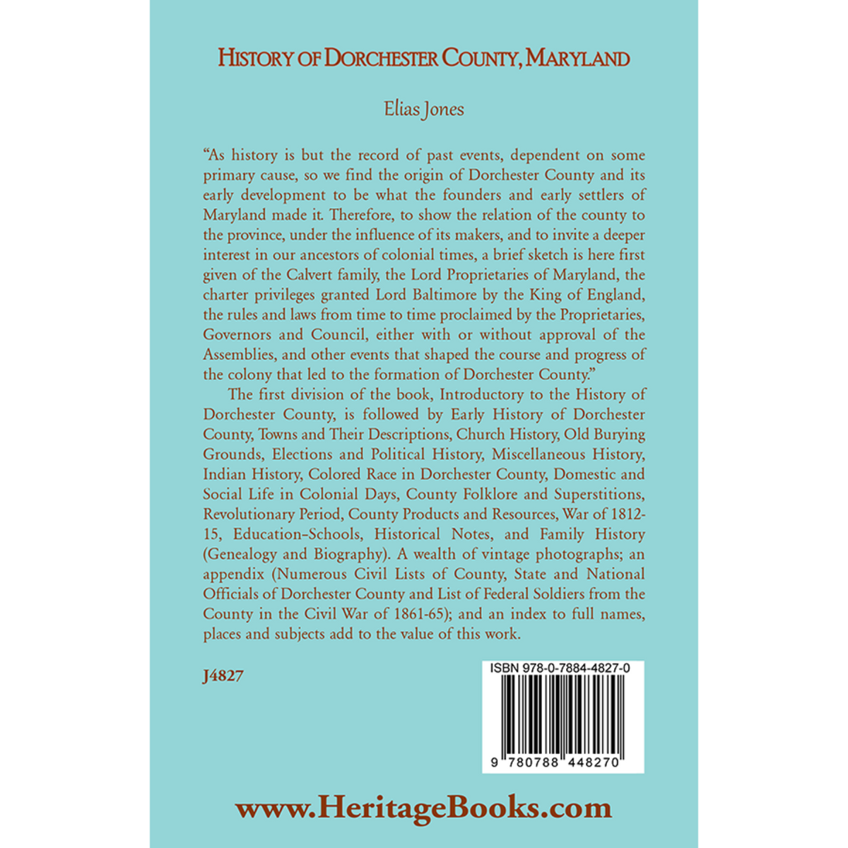History of Dorchester County, Maryland back cover