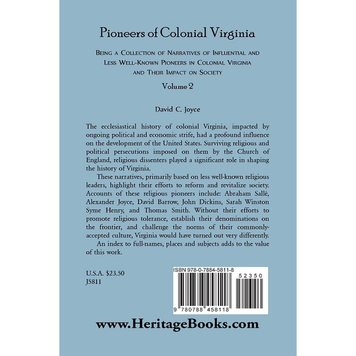 Colonial Pioneers of Virginia, Volume 2 back cover