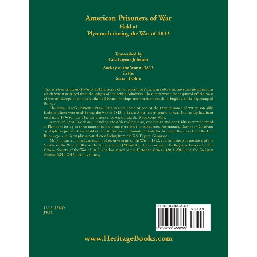 back cover of American Prisoners of War Held at Plymouth during the War of 1812