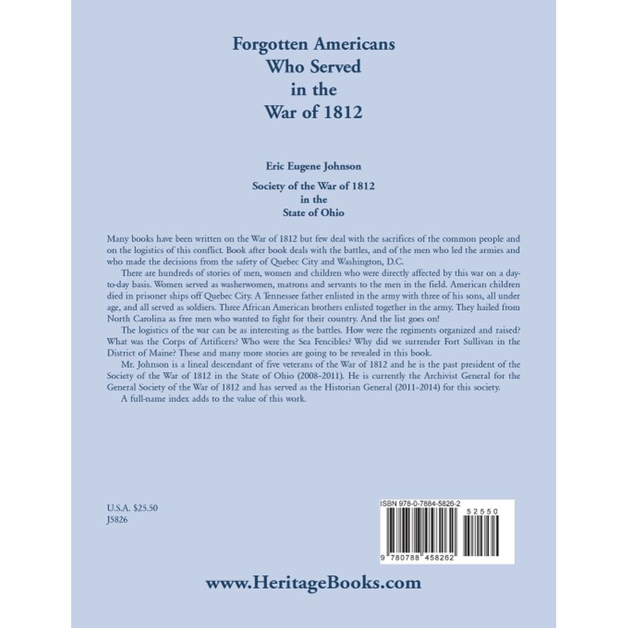 back cover of Forgotten Americans who served in the War of 1812