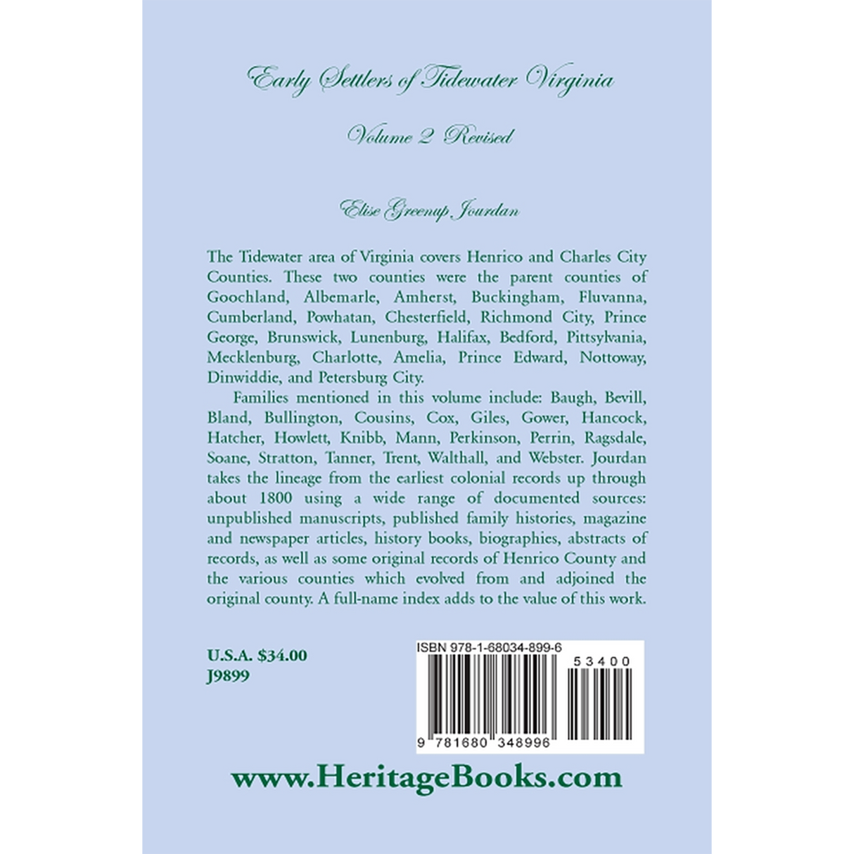 Early Settlers of Tidewater Virginia, Volume 2 (Revised) back cover
