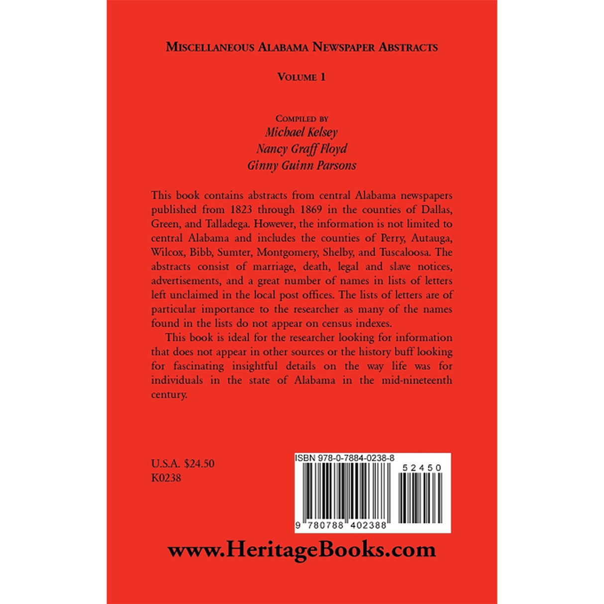 Miscellaneous Alabama Newspaper Abstracts, Volume 1 back cover