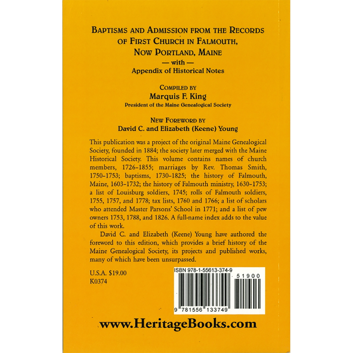 Baptisms and Admission from the Records of the First Church in Falmouth, now Portland, Maine with Appendix of Historical Places back cover