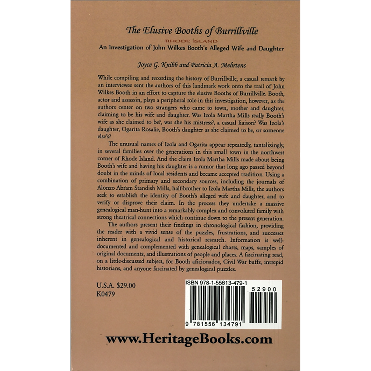 The Elusive Booths of Burrillville [Rhode Island]: an investigation of John Wilkes Booth's alleged wife and daughter back cover