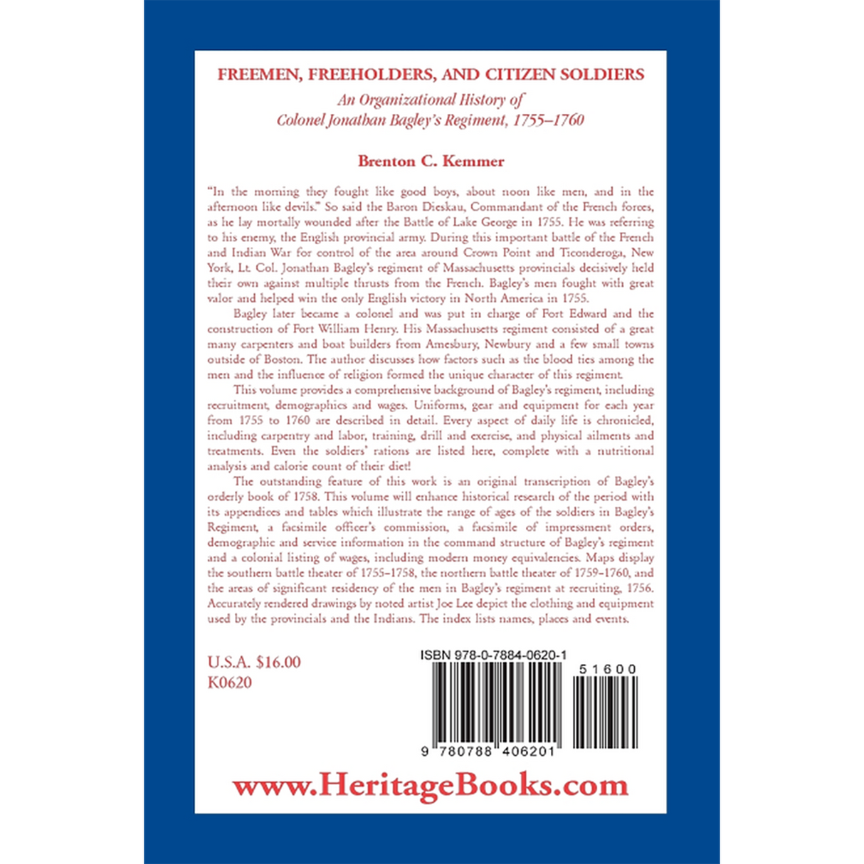 Freemen, Freeholders, and Citizen Soldiers: An Organizational History of Colonel Jonathan Bagley's Regiment, 1755-1760 back cover
