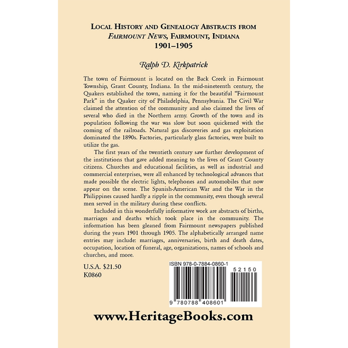 Local History and Genealogical Abstracts from the Fairmount News, 1901-1905 back cover