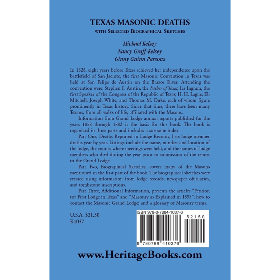 Texas Masonic Deaths with Selected Biographical Sketches back cover