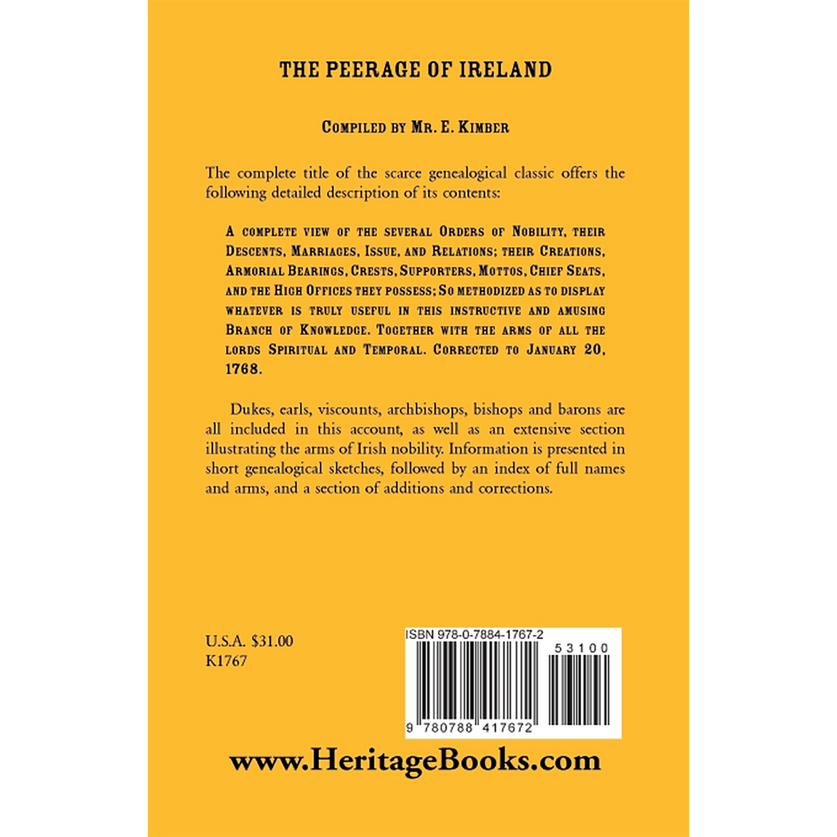 The Peerage of Ireland back cover