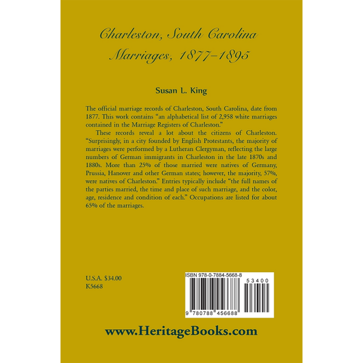 Charleston, South Carolina Marriages, 1877-1895 back cover