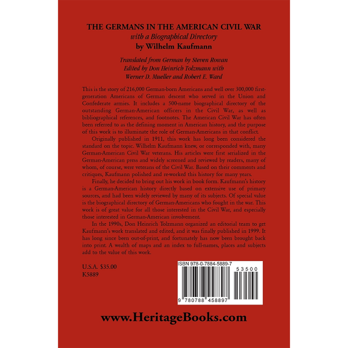 The Germans in the American Civil War with a Biographical Directory back cover