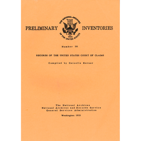Preliminary Inventory No. 58, Records of the United States Court of Claims, Record Group 123