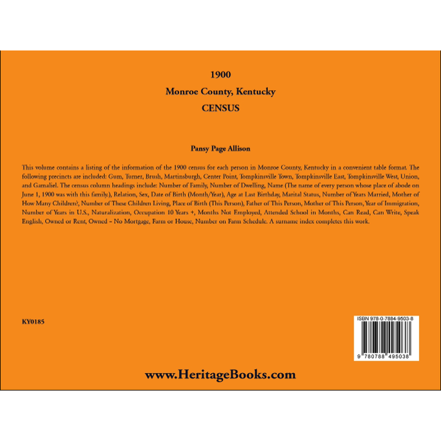 1900 Monroe County, Kentucky Census back cover