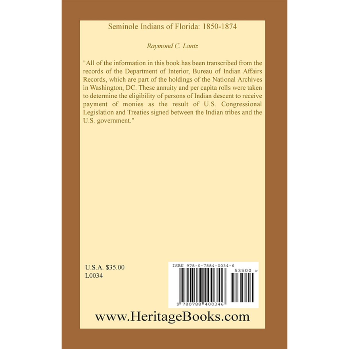 Seminole Indians of Florida: 1850-1874 back cover
