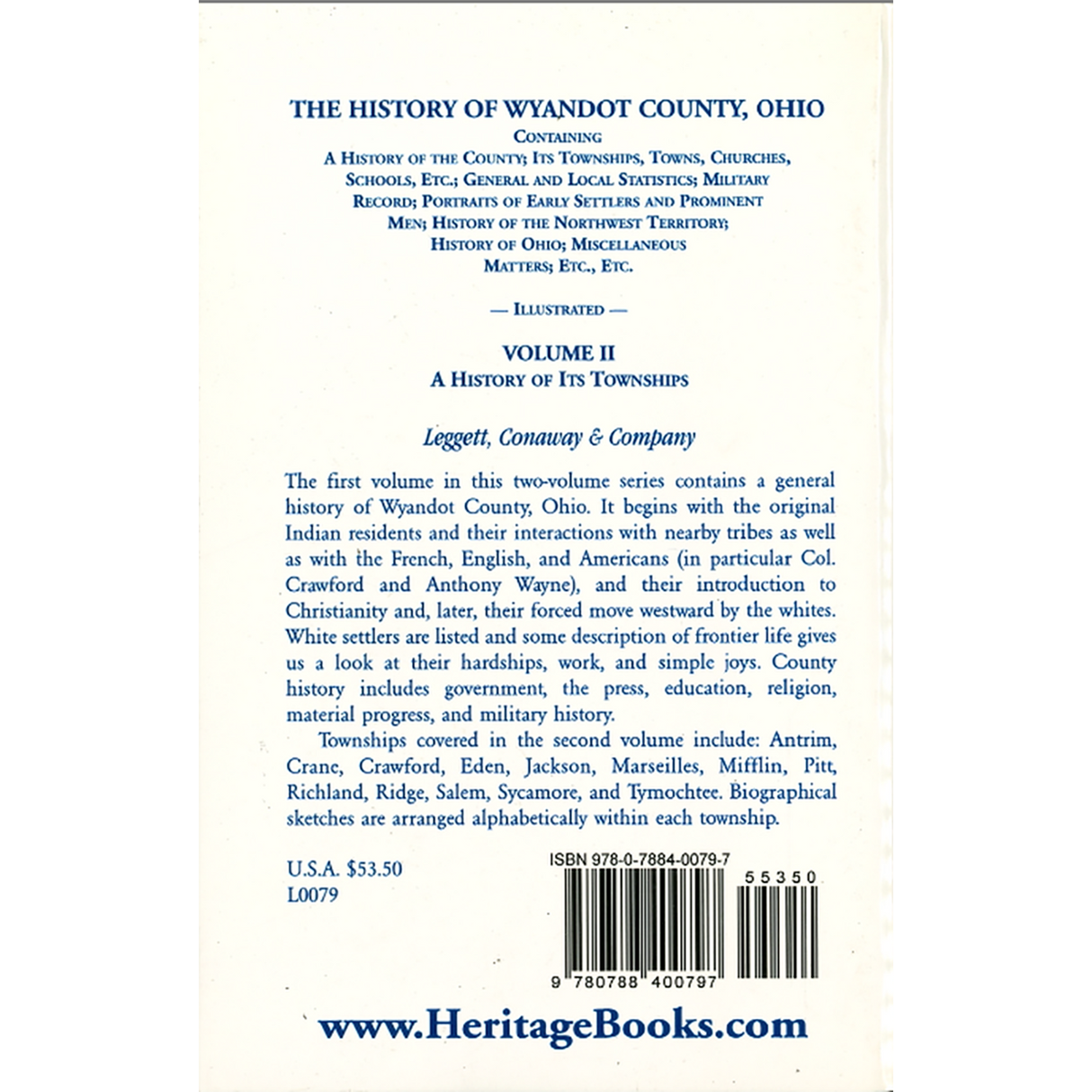 The History of Wyandot County, Ohio, Volume 2: A History of its Townships back cover