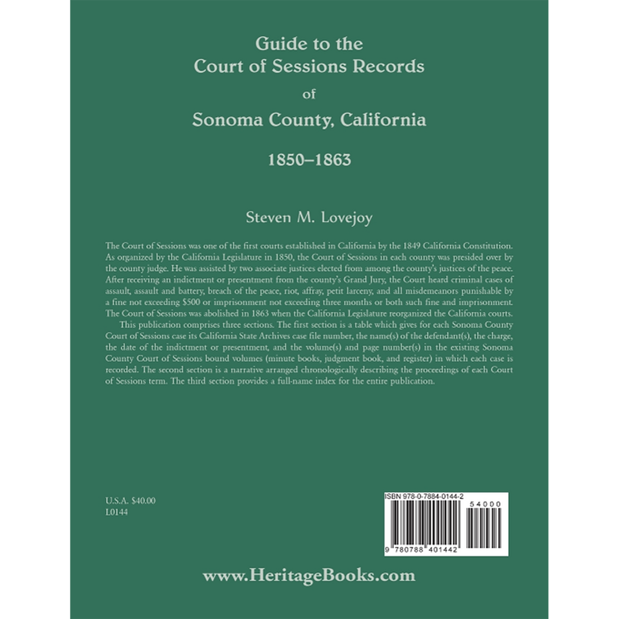 Guide to the Court of Sessions Records of Sonoma County, California, 1850-1863 back cover