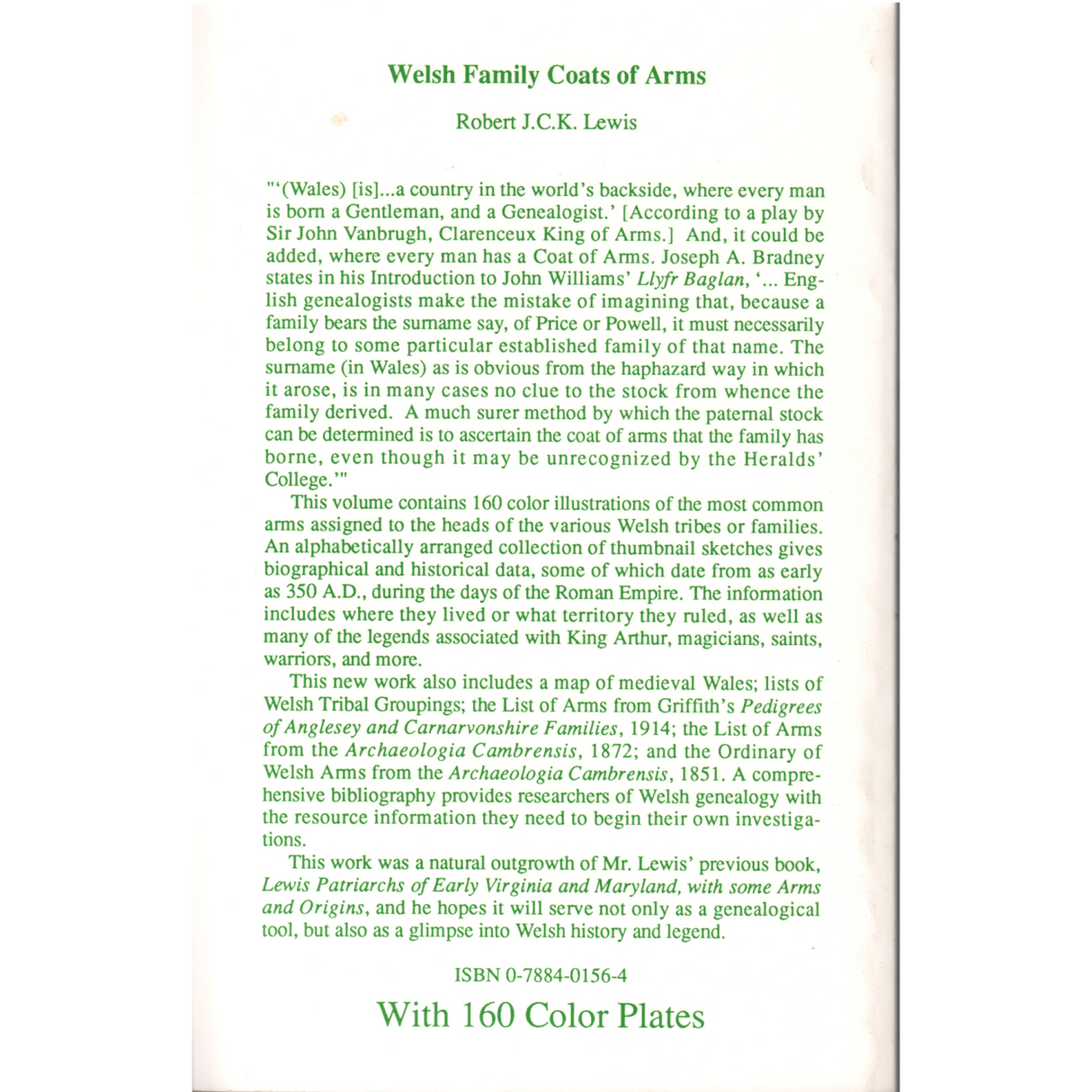 Welsh Family Coats of Arms back cover