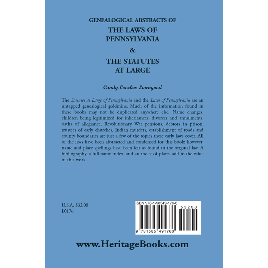 back cover of Genealogical Abstracts of the Laws of Pennsylvania and the Statutes at Large