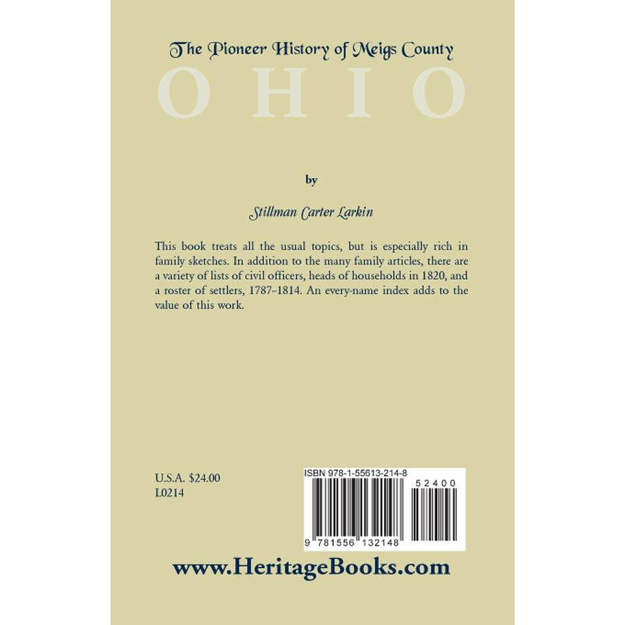 back cover of The Pioneer History of Meigs County [Ohio]