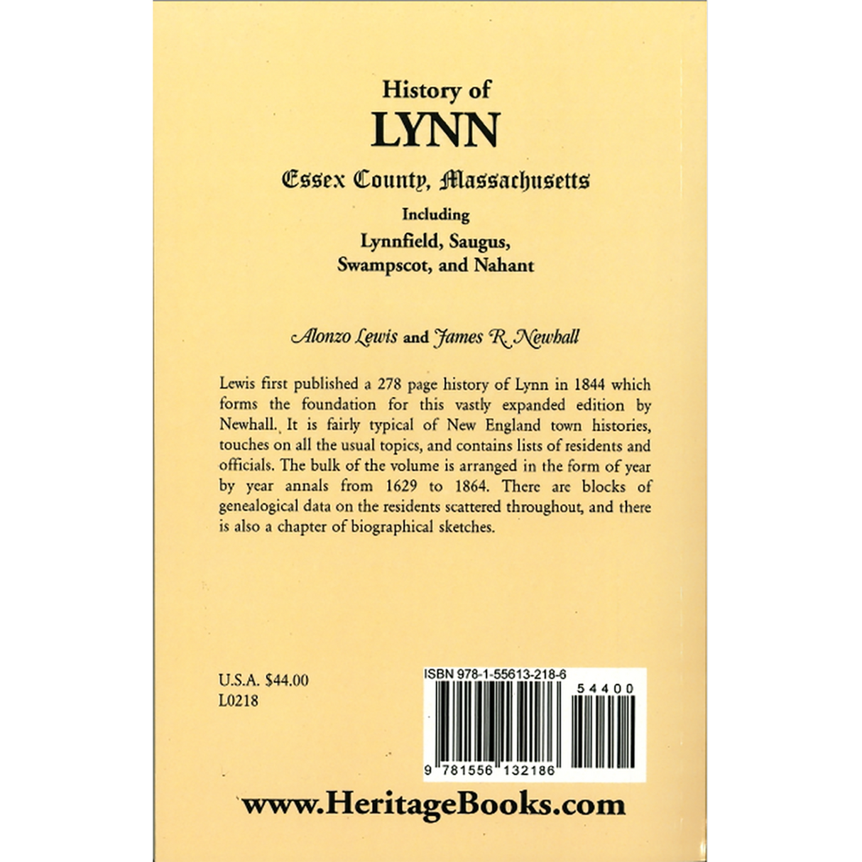 History of Lynn, Essex County, Massachusetts: including Lynnfield, Saugus, Swampscot, and Nahant back cover