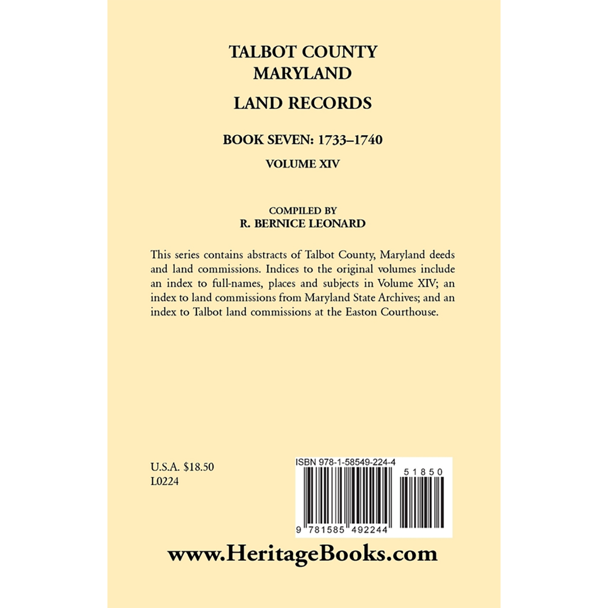 Talbot County, Maryland Land Records: Book 7, 1733-1740 back cover