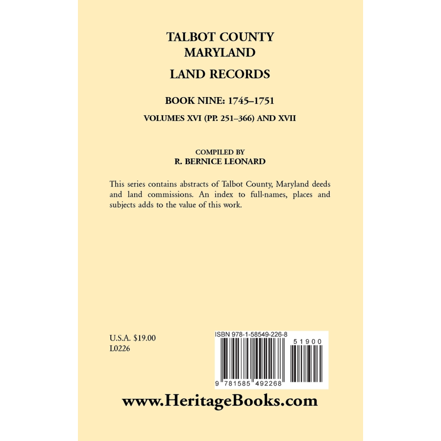 Talbot County, Maryland Land Records: Book 9, 1745-1751 back cover