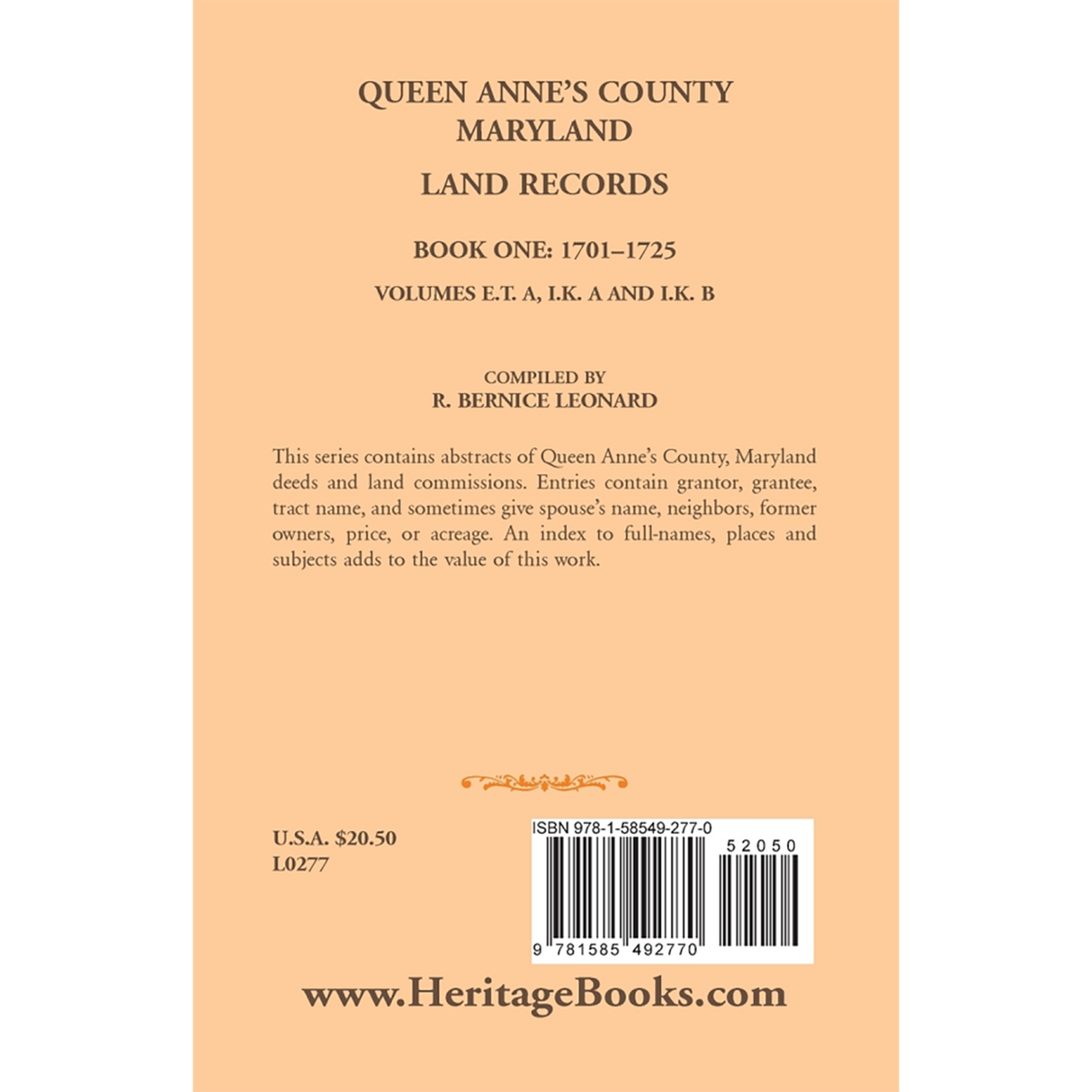 Queen Anne's County, Maryland Land Records, Book 1: 1701-1725 back cover